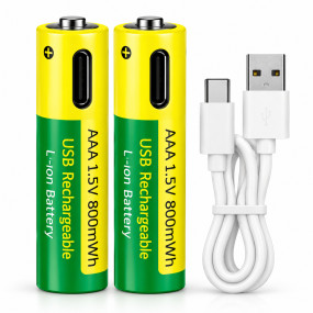 Rechargeable AAA Batteries 1.5V, 800mWh Li-ion USB Type-C Direct Fast Charging Battery