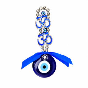 Double Sacred Om Evil Eye Hanging Charm for Car Rear View Mirror, Home Entrance & Office