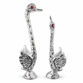 Silver Swan With Wings Pair Showpiece with Sparkling Crystals, Loving Swans Statue for Home Décor