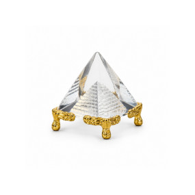 Crystal Pyramid for Home & Office Decor, 4 Cm Glass Pyramid with 2 Metallic Golden Stands For Decor