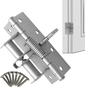 (SILVER) Heavy Duty Spring Loaded Hinges for Doors & Gates - Self Closing Hinges