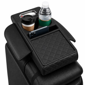 5-in-1 Car Center Console Armrest Cushion Organizer PU Leather Arm Rest Pad with Dual Cup Holder