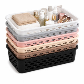 Multipurpose Plastic Storage Baskets for Drawer Organizer Slim Vanity Tray Pack of 6