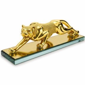 Golden Panther Statue with Strong Glass Base Premium Cheetah Figurine Home Decor for Living Room