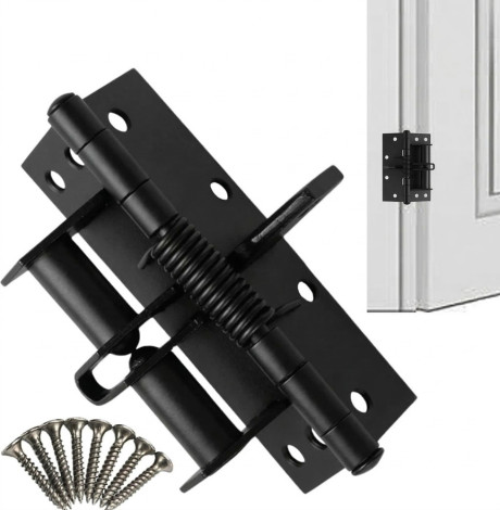 (BLACK) Heavy Duty Spring Loaded Hinges for Doors & Gates - Self Closing Hinges