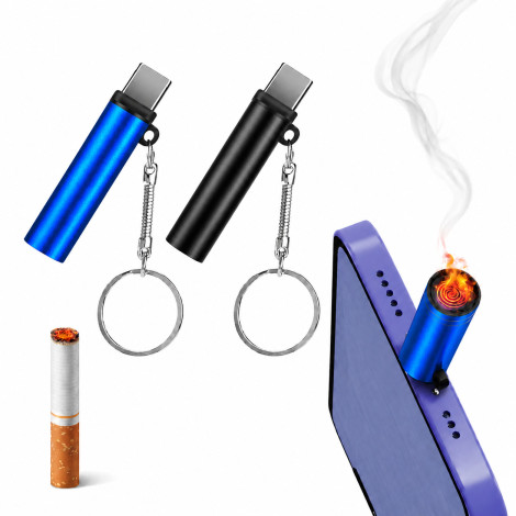 Portable Type-C Electric Lighter - Windproof Flameless Plasma Lighter with Keychain