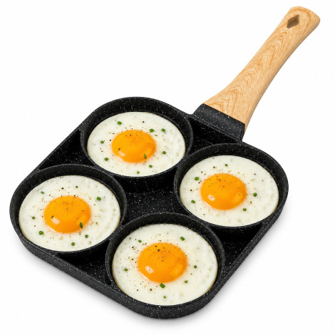 Non Stick 4 Cavity Egg Pan for Gas Stove, Multi Purpose Breakfast Pan with Round Molds