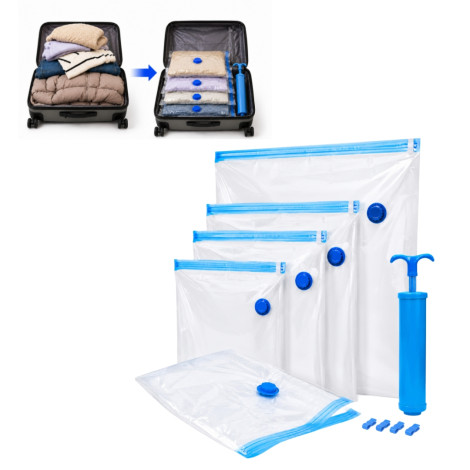6 Pcs Vacuum Storage Bags Combo Set with Hand Pump | 5 Compression Bags (1 Large, 2 Medium, 2 Small)