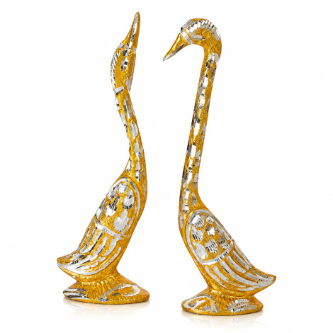 Gold Swan Pair Showpiece with Sparkling Crystals, Loving Swans Statue for Home, Living Room Decor