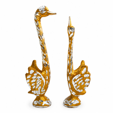 Gold Swan With Wings Pair Showpiece with Sparkling Crystals, Loving Swans Statue for Home Decor