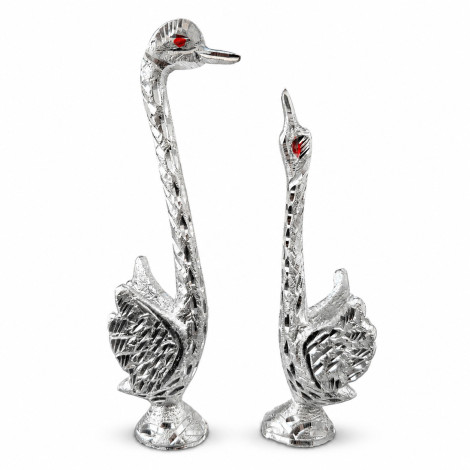 Silver Swan With Wings Pair Showpiece with Sparkling Crystals, Loving Swans Statue for Home Décor