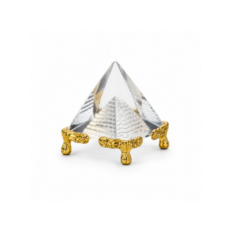Crystal Pyramid for Home & Office Decor, 4 Cm Glass Pyramid with 2 Metallic Golden Stands For Decor