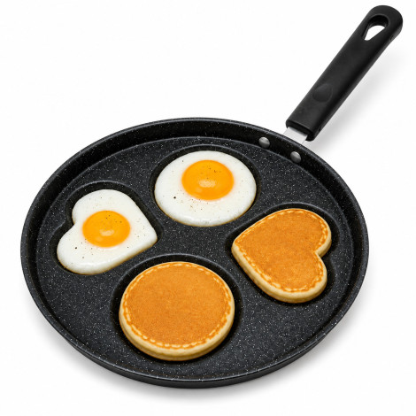 Non Stick 4 Cavity Egg Fry Pan for Gas Stove, Multi Purpose Breakfast Pan with Heart & Round Molds