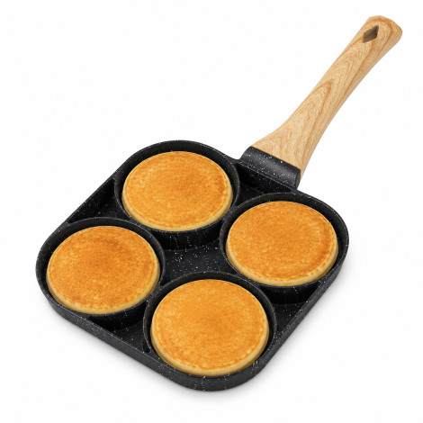 Non Stick 4 Cavity Egg Pan for Gas Stove, Multi Purpose Breakfast Pan with Round Molds