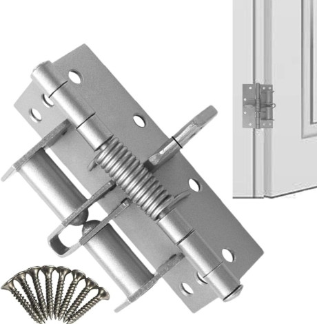 (SILVER) Heavy Duty Spring Loaded Hinges for Doors & Gates - Self Closing Hinges