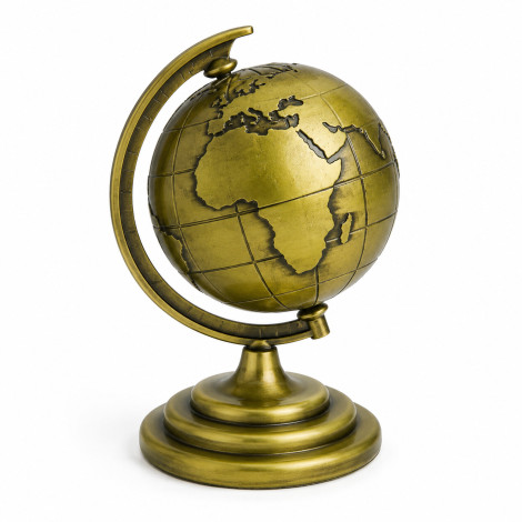 Vintage Antique Metal World Globe for Desk Decor 360° Rotating Metallic Earth Glob, Brass (No.2)