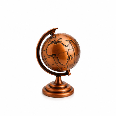 Vintage Antique Metal World Globe for Desk Decor 360° Rotating Metallic Earth Glob, Copper (No.1)