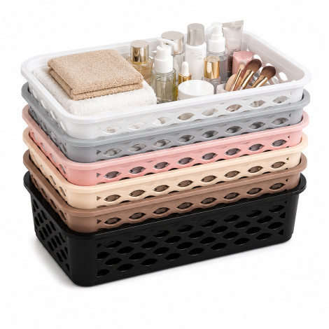 Multipurpose Plastic Storage Baskets for Drawer Organizer Slim Vanity Tray Pack of 6