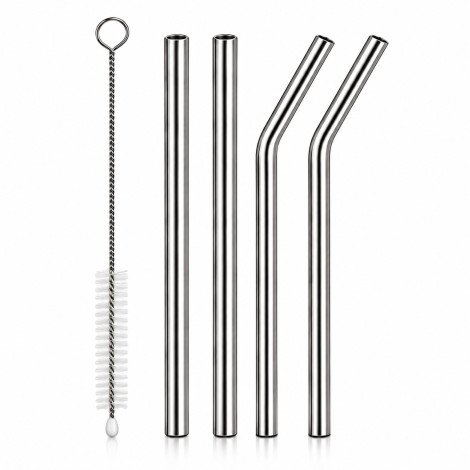 Reusable Stainless Steel Drinking Straws Set - 4 Pcs Metal Straws (2 Straight + 2 Bent + 1 Brush)