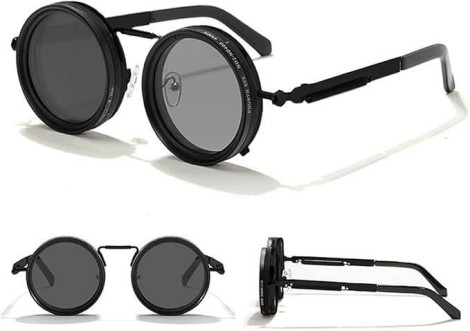 Premium Retro Round Sunglasses for Men & Women | Vintage Steampunk Rotating Lens Design