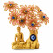 Golden Buddha Under Evil Eye Tree Showpiece for Home Décor Vastu & Feng Shui Meditating Idol (Pink)