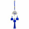 Turkish Evil Eye Silver Crown Peacock Wind Chime Hanging with 3 Metal Bells & Tassel Nazar Suraksha