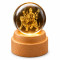 Maa Durga 3D Crystal Ball Night Lamp with Wooden Base K9 Crystal Glass 360° Rotating Glowing
