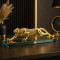 Golden Panther Statue with Strong Glass Base Premium Cheetah Figurine Home Decor for Living Room